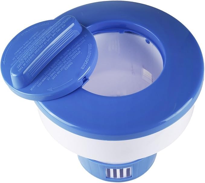 Dispensador de Cloro Piscina Flotante - Dosificador Ajustable, Mediano para Piscina. Capacidad para Pastillas de 200 g. Flotador para Piscinas, Spas y Jacuzzis. Fabricado en España