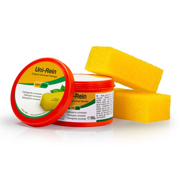 Obenland Uni-Rein – Piedra de limpieza ecológica con 2 esponjas – Limpiador universal versátil para todas las superficies de cocina, baño, aseo y grifos, ventanas, zapatillas, vitrocerámica, 550 g