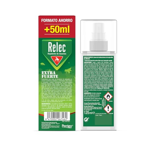 Relec Extra Fuerte Spray Antimosquitos, Repelente de Mosquitos 125ml, Eficaz Contra El Mosquito Tigre, Protección Contra las Picaduras de Mosquitos en Condiciones Extremas y Zonas Tropicales