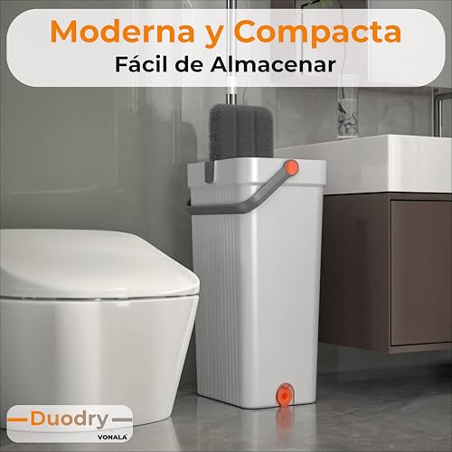 Mopa Fregona con Cubo Escurridor DuoDry, Cubo Fregona Dos Compartimentos y 6 Mopas de Limpieza Suelos, Mopa para Limpiar Azulejos y Paredes y Ventanas, Cubo de Fregar con Dos Compartimentos