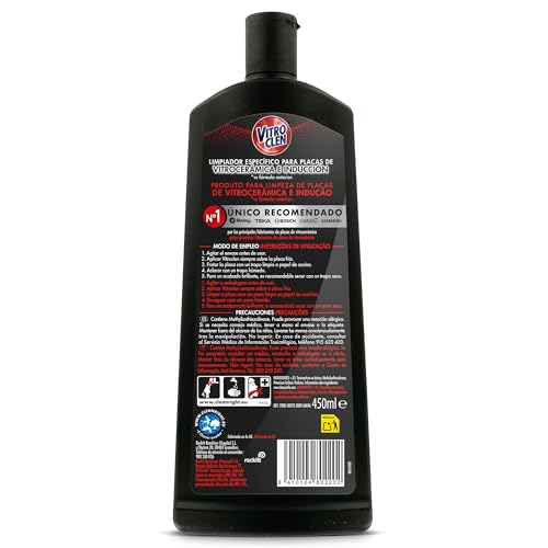 Vitroclen Limpiador de Vitrocerámica en crema, Acción protectora y desengrasante, 450 ml