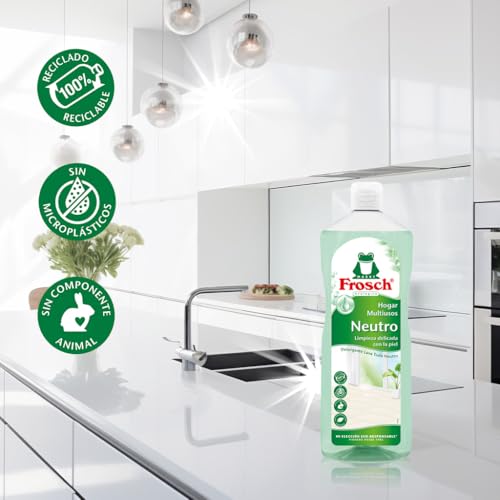 Frosch - Limpiador Multiusos de Hogar Ecológico con pH Neutro, Limpia Todas las Superficies y Cuida la Piel - Resultado Brillante y Duradero - 1 L