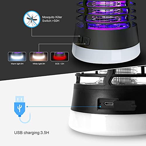 Lámpara Antimosquitos Eléctrico para Camping, Mosquitera Eléctrica USB 3 En 1 Trampa para Mosquitos 2200mAh Recargable A Prueba De Agua, 3 Modos Matamoscas IP66 para Interior y Exterior