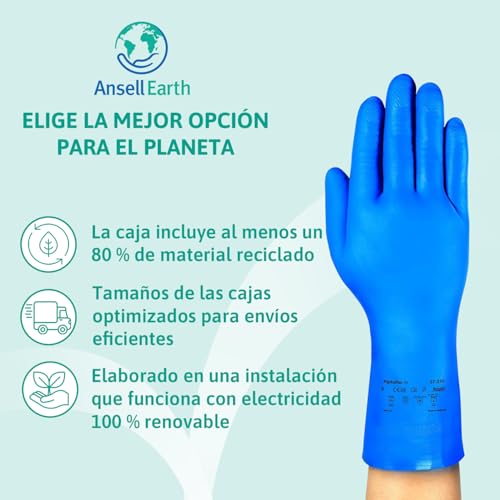 Ansell AlphaTec 37-310 Guantes de Nitrilo Reutilizables, Protección Química y Seguridad Alimentaria, Guantes de Trabajo Multiusos, Cocina y Limpieza del Hogar, Azul, Talla M (12 Pares)