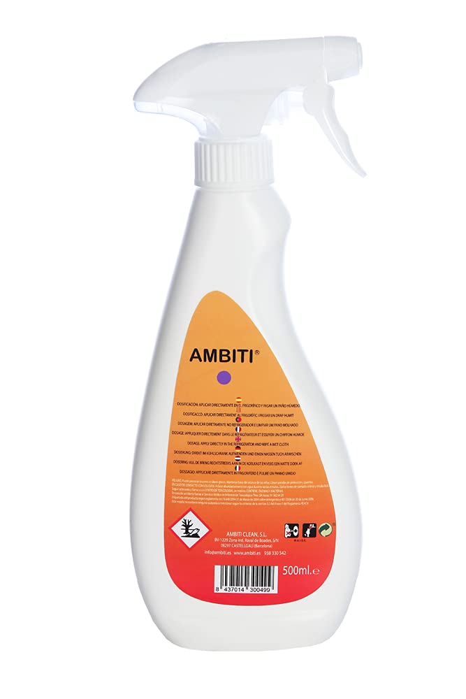 Ambiti | Frigo Cleaner | Spray Limpiador y Eliminador de Olores de Frigoríficos | Líquido con Fragancia a Limón para Neveras y Microondas | Aplicar Directamente sobre Superficie | 500ml