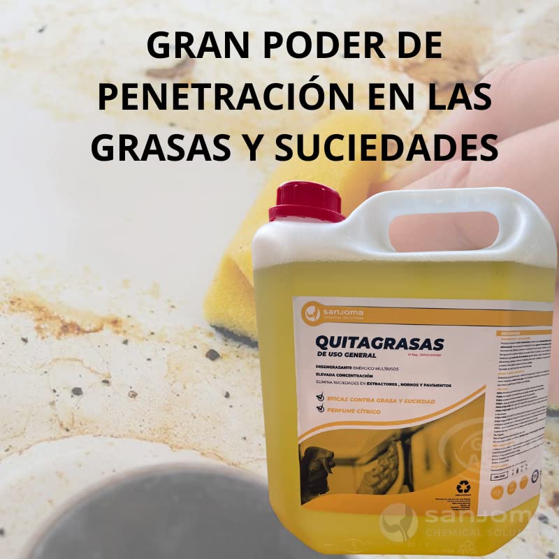 5L Desengrasante Industrial Quitagrasas - Limpiador Horno Profesional y Cocina, Ecoamigable, Desengrasante Coche, Quitagrasas eficaz y rápido- Potente Aroma Cítrico profesional e Industrial