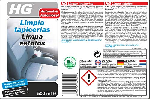 HG Limpia Tapicerías en Spray Instantáneo para Manchas en Coches y Vehículos, 500 ml