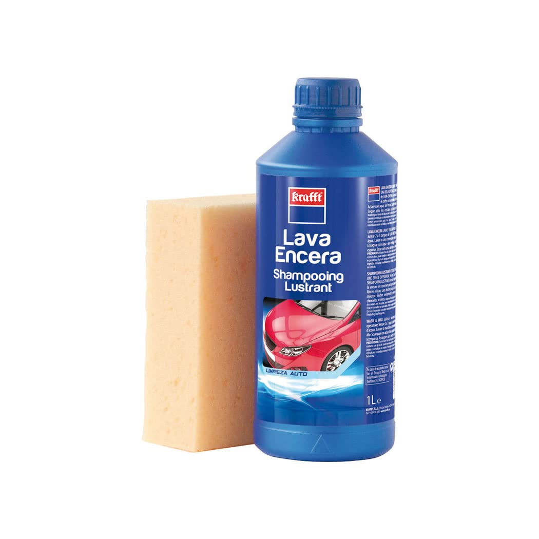 Krafft Lava Encera Coche + Esponja, 2 en 1 Champú Coche + Cera Coche Abrillantadora Carrocería 1 L