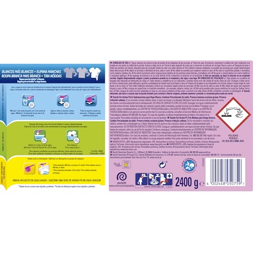 Vanish Oxi Action - Quitamanchas y Blanqueador para Ropa Blanca, en Polvo, Sin Lejía, 2.4 kg