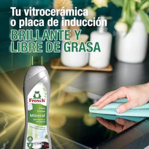 Frosch - Limpiador Ecológico para Vitrocerámica Nueva Fórmula Mejorada con Mármol Ultra Molido y Minerales, Desengrasa y Abrillanta en Profundidad - 500 ml