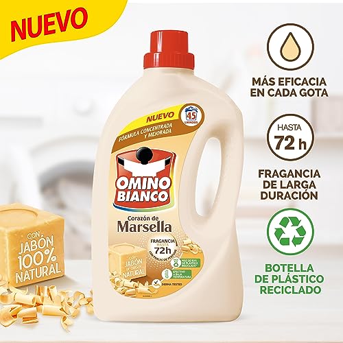 Omino Bianco Detergente líquido marsella 45 dosis, caja 3+1 gratis, 7200ml