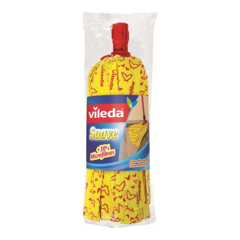 Vileda Suave - Fregona + 30% microfibras, Recambio para fregona, Cabezal Universal, Color Amarillo