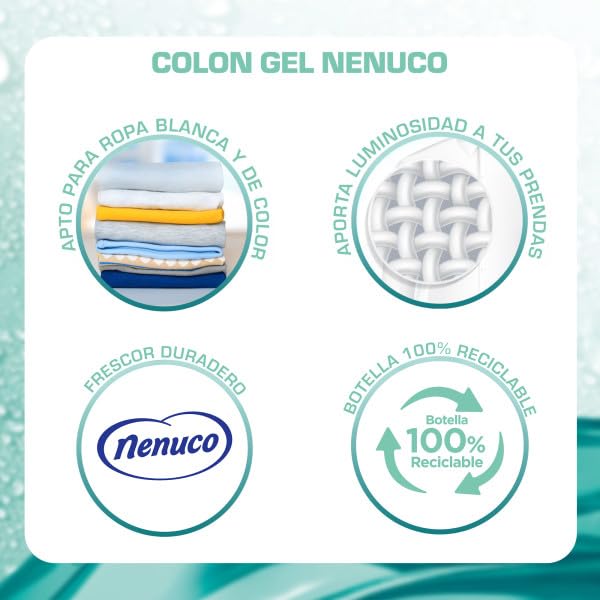 Colon Nenuco - Detergente para Lavadora, adecuado para Ropa Blanca y de Color, Formato Gel - 60 Lavados