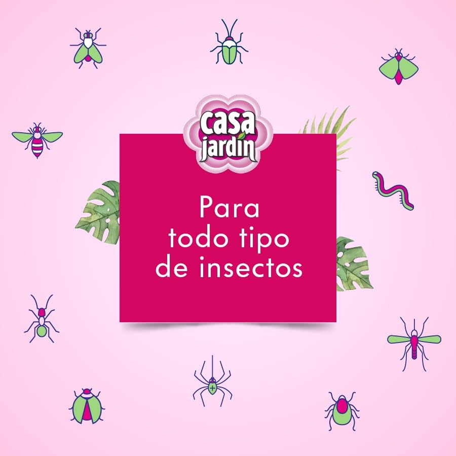 CASA JARDÍN | Insecticida Aerosol | Con Aroma de Rosas | Fórmula Eficaz para Espacios Exteriores e Interiores | Eficaz contra Insectos Voladores y Rastreros | Larga Duración | 600 ml