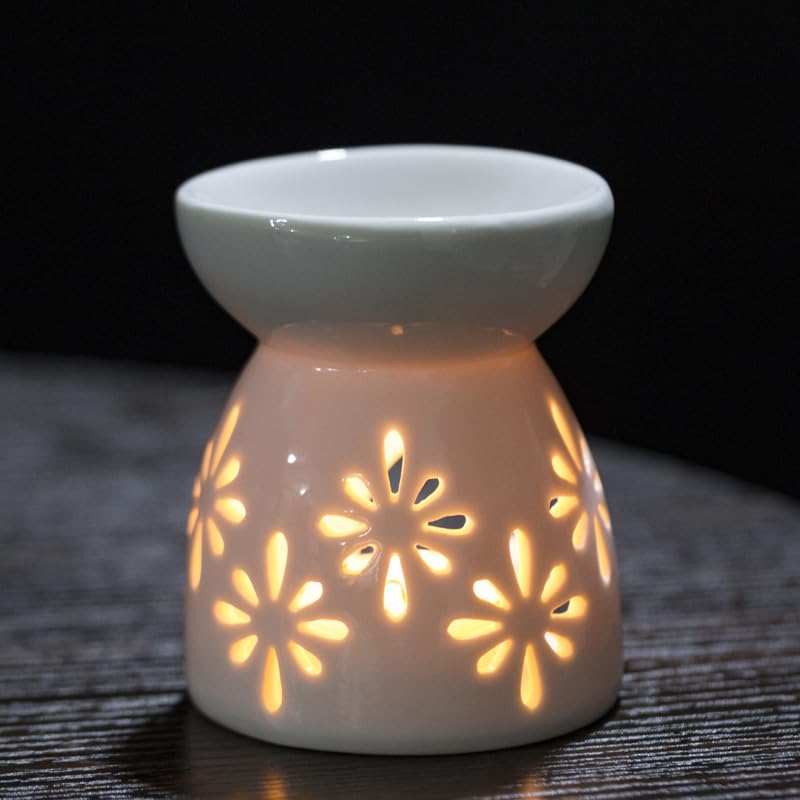 XFLYP Quemador Aceites Esenciales con Cuchara de Velas, Lámpara Perfumada de Noche, Horno de Aceite de Esencia de Cerámica para Dormitorio, Sala de Estar, Oficina, Hotel