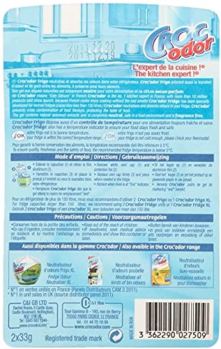 Ambientador para nevera Croc Odor, juego de dos, sin perfume, seguro para los alimentos, con indicador de temperatura, 2 x 33 g, el embalaje puede variar