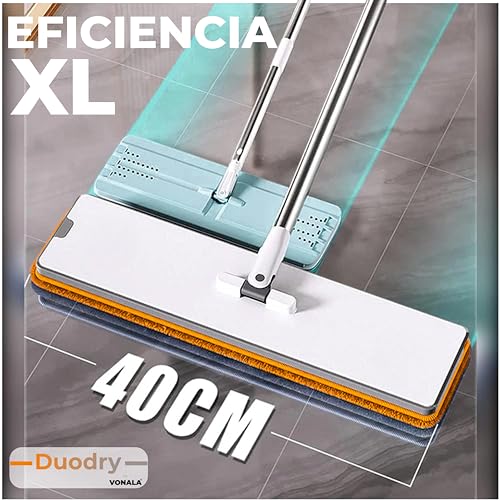 Mopa Fregona con Cubo Escurridor DuoDry, Cubo Fregona Dos Compartimentos y 6 Mopas de Limpieza Suelos, Mopa para Limpiar Azulejos y Paredes y Ventanas, Cubo de Fregar con Dos Compartimentos