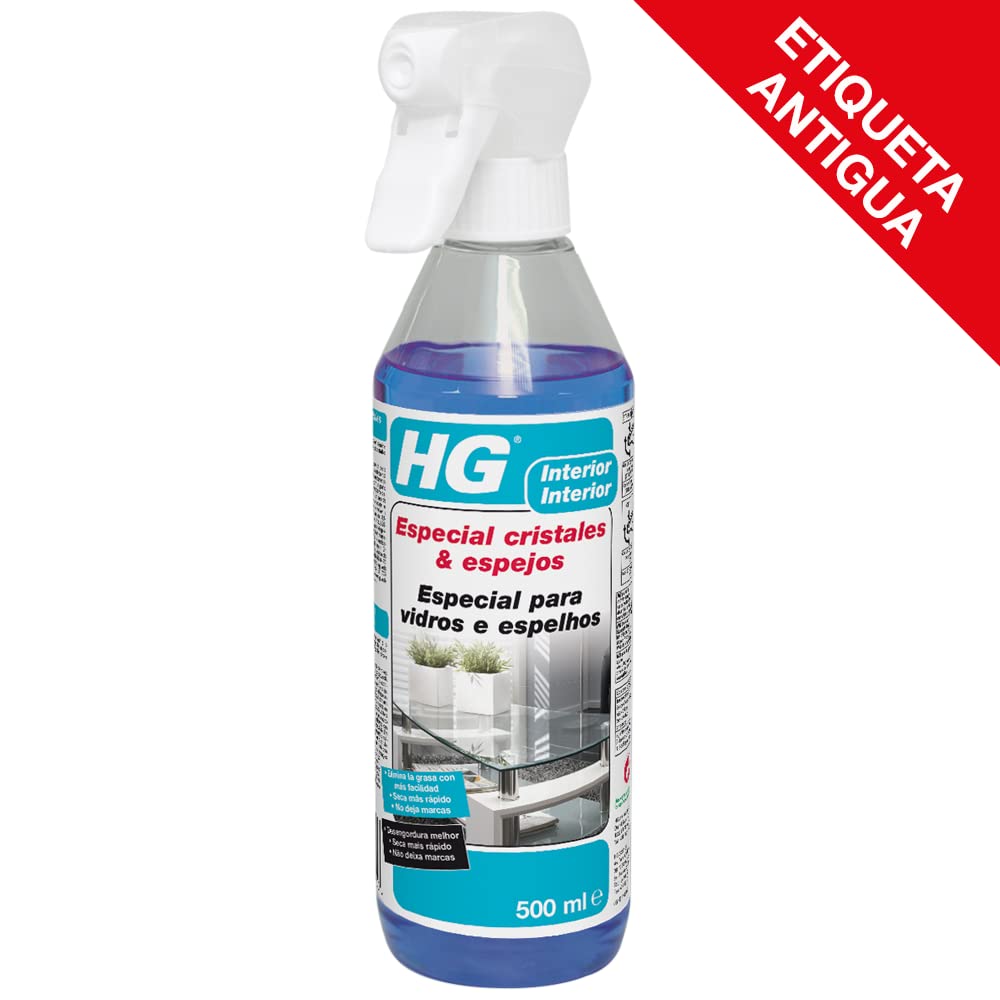 HG Limpiacristales y Espejos, Resultado Impecable Sin Marcas, Elimina con Facilidad la Grasa y Suciedad de Ventanas y otras Superficies de Cristal y Vidrio - 500ml en Spray (142050109)