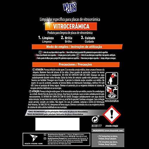 Vitroclen Limpiador de Vitrocerámica en spray, acción protectora y desengrasante - 450 ml (embalaje puede variar)