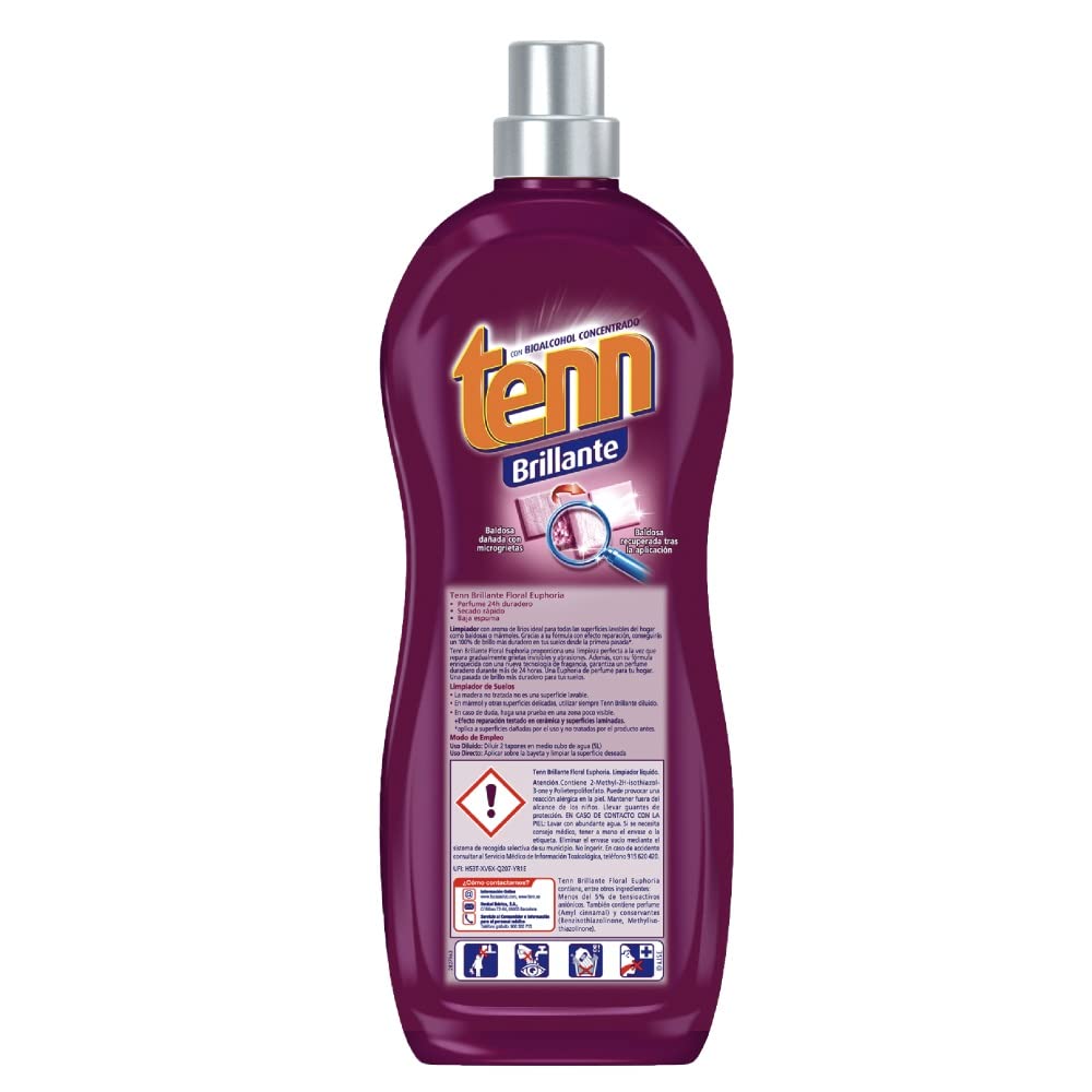 Tenn Brillante Floral Euphoria - Limpiador para suelos de mármol o baldosas. Efecto reparación y brillo 100% duradero en superficies dañadas - Secado rápido y baja espuma 1,25 Litros