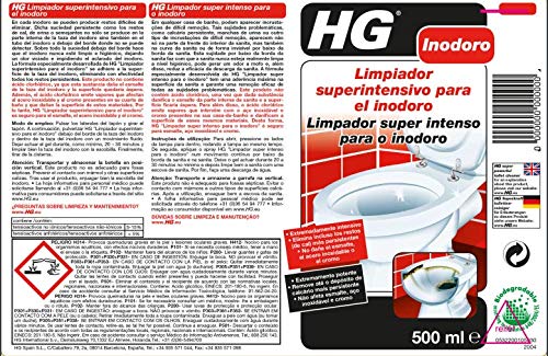HG Limpiador de Inodoros y Baños Super Potente, Elimina Suciedad y Sarro del Retrete, Fragancia Fresca, Limpiador Profesional para Baños, Productos de Limpieza HG - 500ml (322050130)