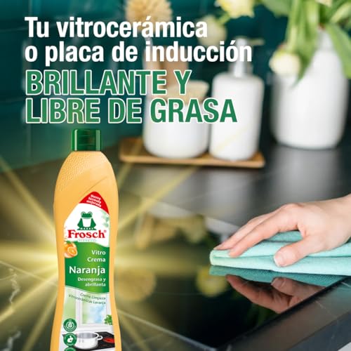 Frosch - Limpiador Ecológico para Vitrocerámica Nueva Fórmula Mejorada, Desengrasa y Abrillanta en Profundidad, Fragancia a Naranja - 500 ml