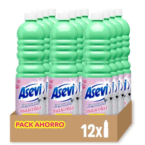 Asevi - Fregasuelos Mascotas Concentrado con Tecnología Patentada contra el Mal Olor | Limpiasuelos Perfumado con PH Neutro para Todo Tipo de Suelos - 12 Botellas x 1 Litro