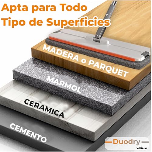 Mopa Fregona con Cubo Escurridor DuoDry, Cubo Fregona Dos Compartimentos y 6 Mopas de Limpieza Suelos, Mopa para Limpiar Azulejos y Paredes y Ventanas, Cubo de Fregar con Dos Compartimentos
