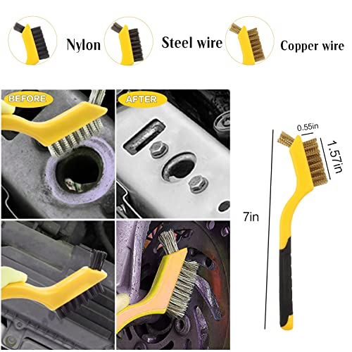 Outigu Kit de limpieza de coche, 62 pulgadas, guante de fregona con mango largo, juego de cepillos de detalles de coche, suministros completos de limpieza de coche