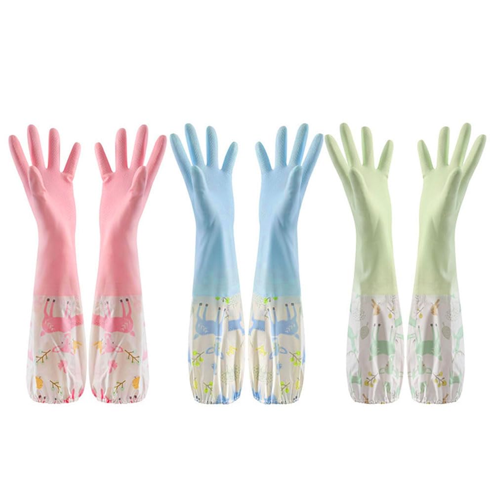 LATRAT 3 pares de guantes de cocina antideslizantes largos, guantes de goma para cocina, lavado de platos, limpieza de lavandería doméstica