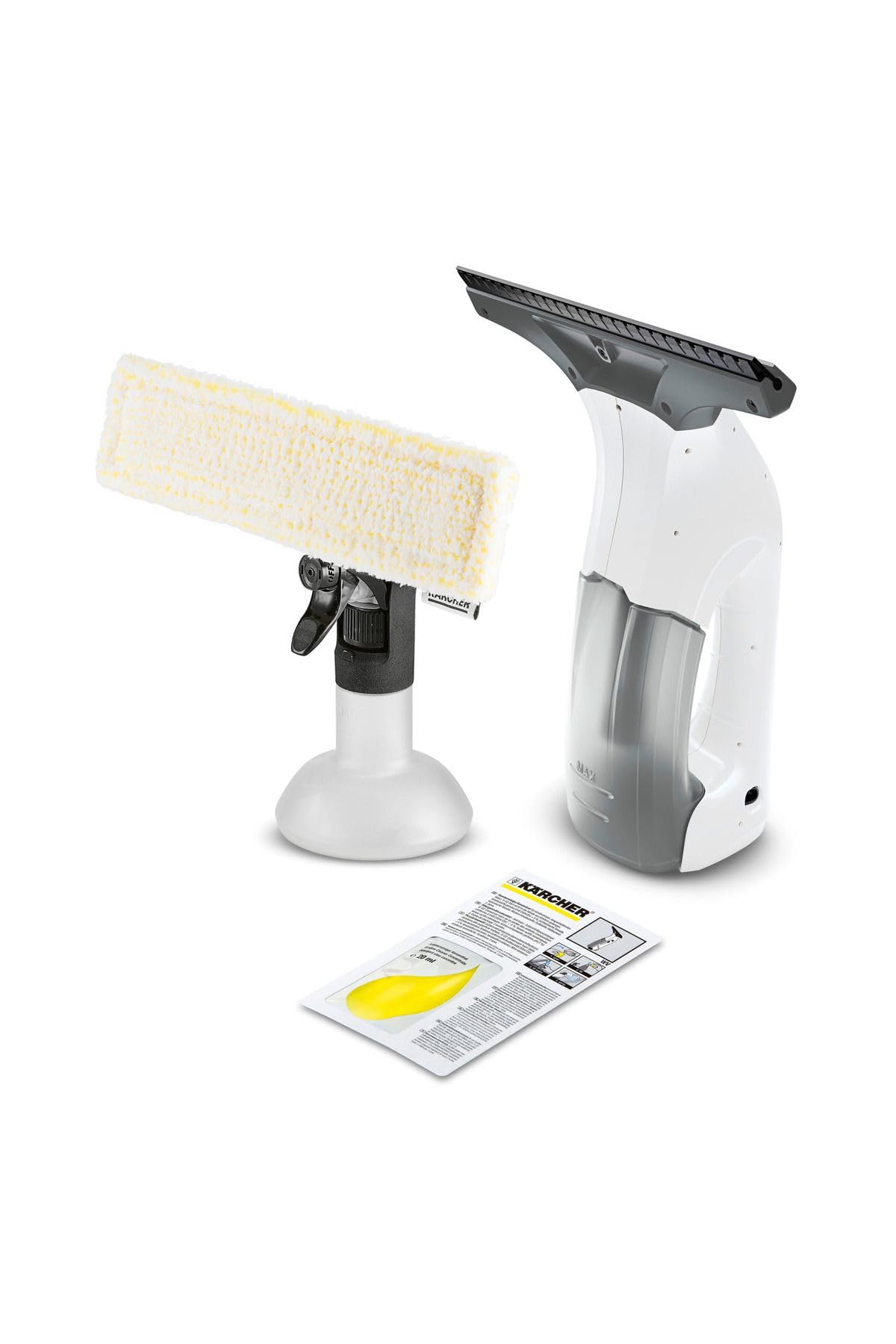 Kärcher Limpiadora de Cristales WV 1 Plus, autonomía batería: 20 min, indicador LED estado batería, depósito agua sucia: 100 ml, peso: 0,5 kg, pulverizador, paño microfibra, 20 ml detergente
