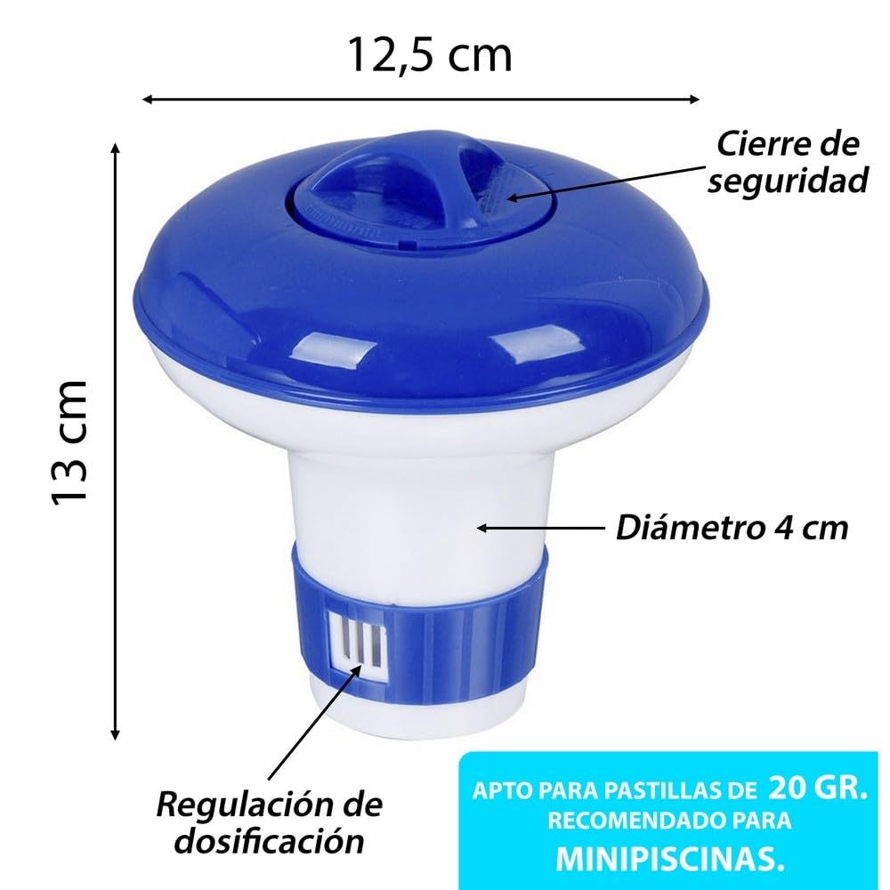 LOLAhome Pack de Cloro en tabletas -Pastillas y dispensador de Cloro Azul y Blanco, Incluye 50 tabletas de Cloro de 20 gr de 5 Funciones