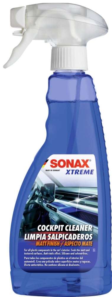 SONAX XTREME Limpiador de Cockpit efecto mate (500 ml) limpia salpicaderos y cuida las superficies plásticas en el interior del automóvil, N. 02832410-820, Blue