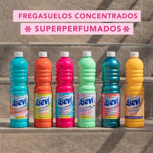 Asevi Fregasuelos Perfumado Naranja - Friegasuelos Concentrado Aroma Cítrico - Limpieza, Brillo e Higiene - Limpiasuelos pH Neutro Todo Tipo de Suelos, Incluso Superficies Delicadas - 12 x 1 Litro