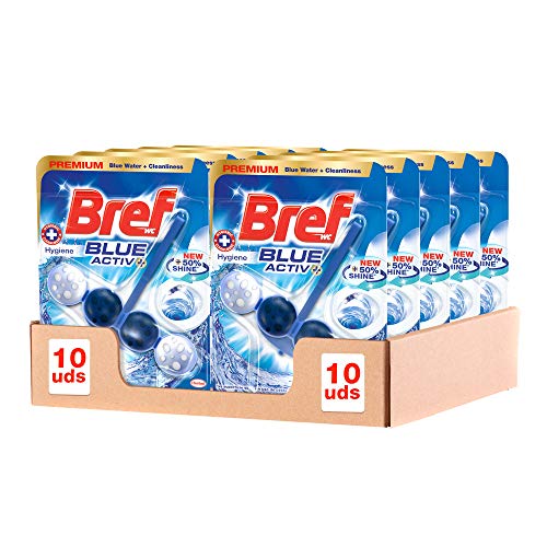 Bref Blue Activ Cloro Cesta WC (pack de 10 unidades), limpia baño para un WC siempre limpio y fresco, limpiador de baños con fórmula antical que elimina la suciedad