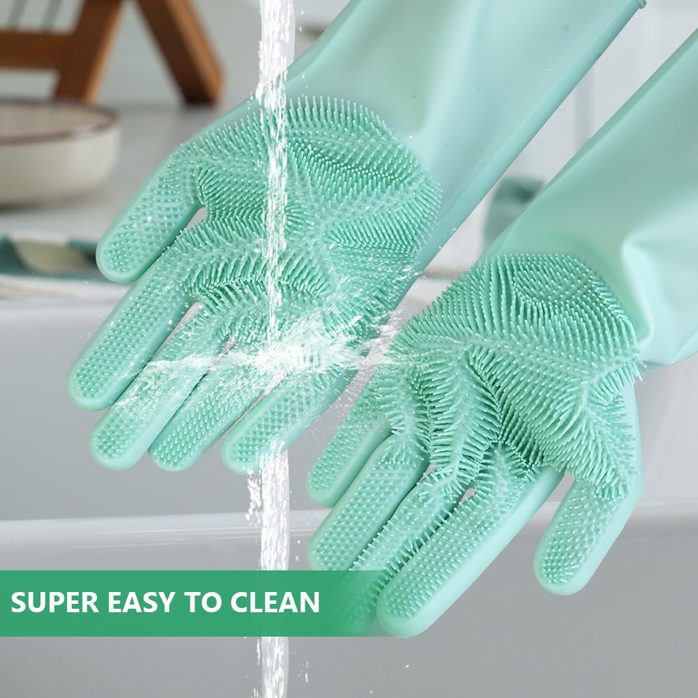AMFUN Guantes reutilizables para el hogar, Verde Guantes de Limpieza de Silicona, Guantes de silicona reutilizables para lavar platos, para Lavar Platos, cocina, coche, cuidado de mascotas