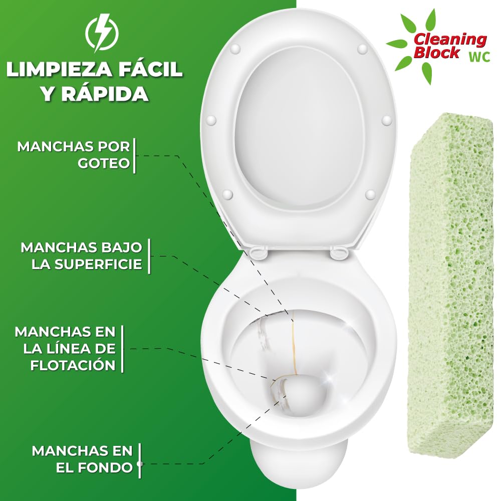 Cleaning Block WC - Pack de 4 barritas para eliminar manchas de cal, sarro y otra suciedad incrustada en inodoros, WC, lavabos, bañeras y otras superficies en el baño