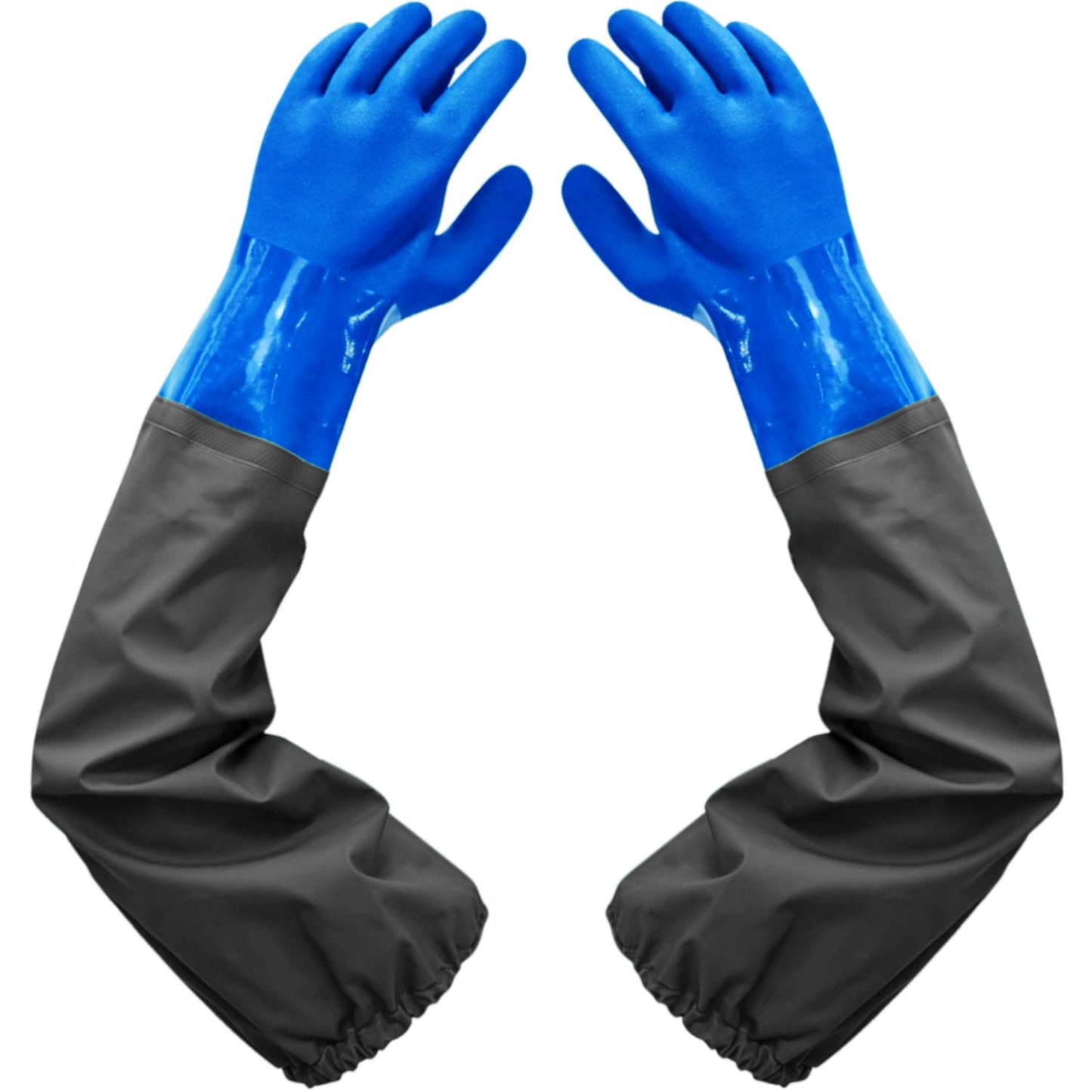 Haiou Guantes de estanque, guantes largos de PVC de goma impermeables con codo de longitud, guantes de acuario, 25 pulgadas, color Azul, 65cm