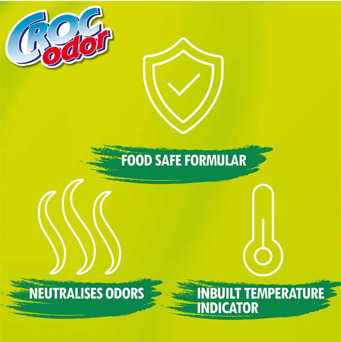Ambientador para nevera Croc Odor, juego de dos, sin perfume, seguro para los alimentos, con indicador de temperatura, 2 x 33 g, el embalaje puede variar