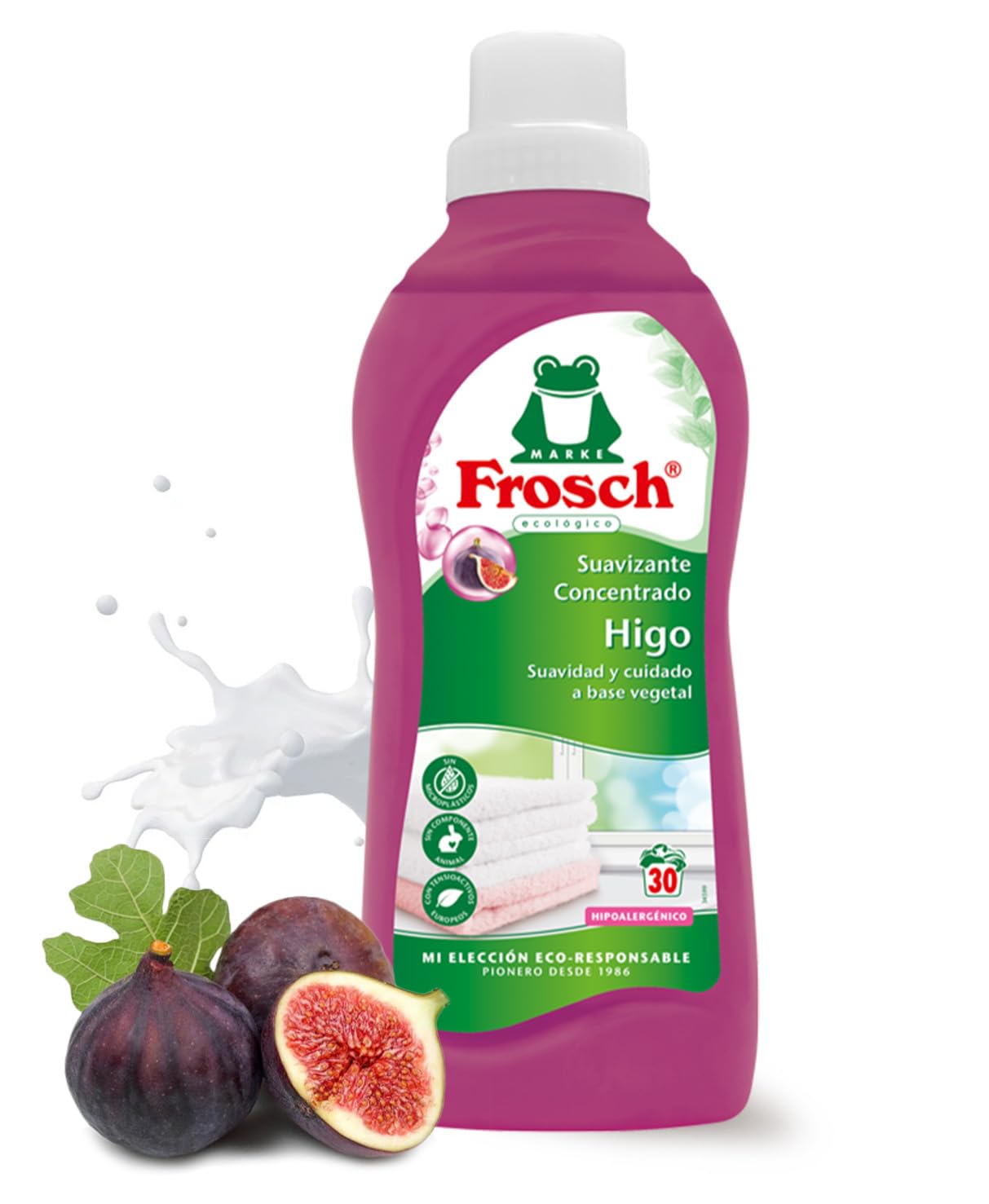 Frosch - Suavizante Concentrado Liquido para Lavadora, Apto para Ropa Blanca y de Color, Pieles Sensibles y Atópicas, Producto Hipoalergénico y Ecológico, Higo - 750 ml