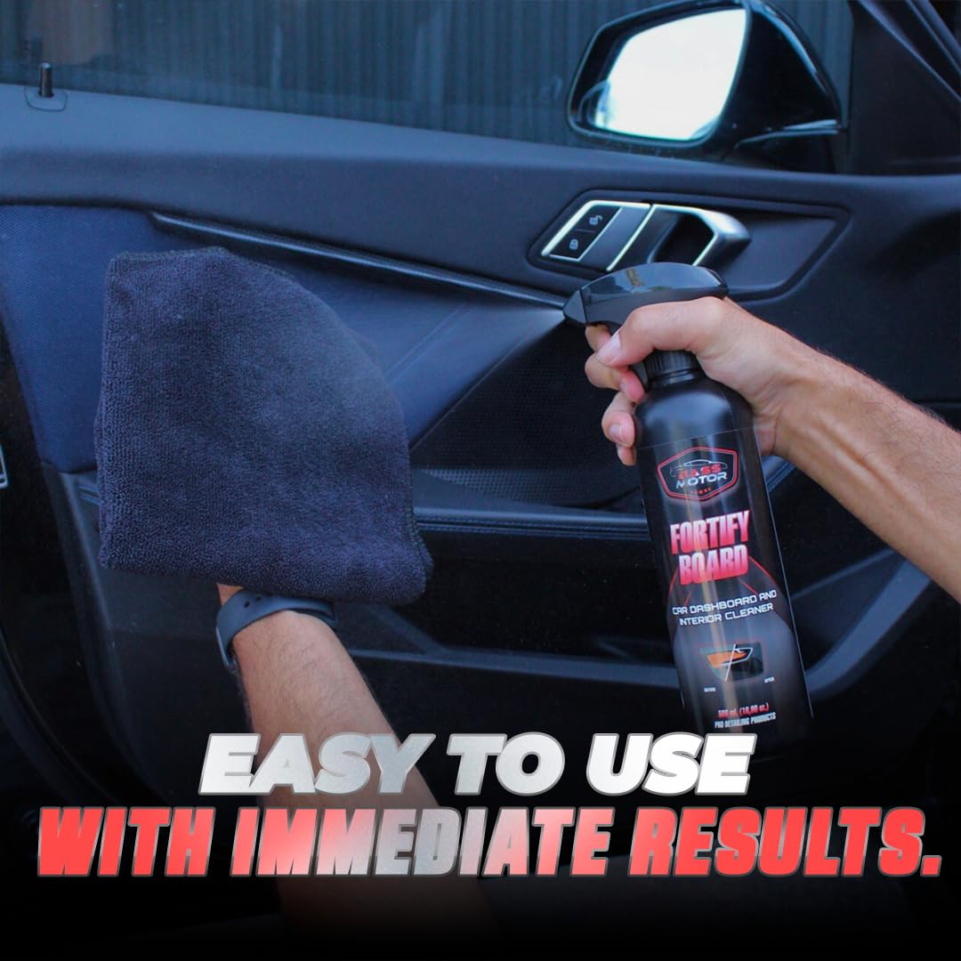 BassMotor Limpiador Salpicaderos y Plasticos Interiores de Coche - Fortify Board 500ml + Bayeta Premium, El embalaje puede variar