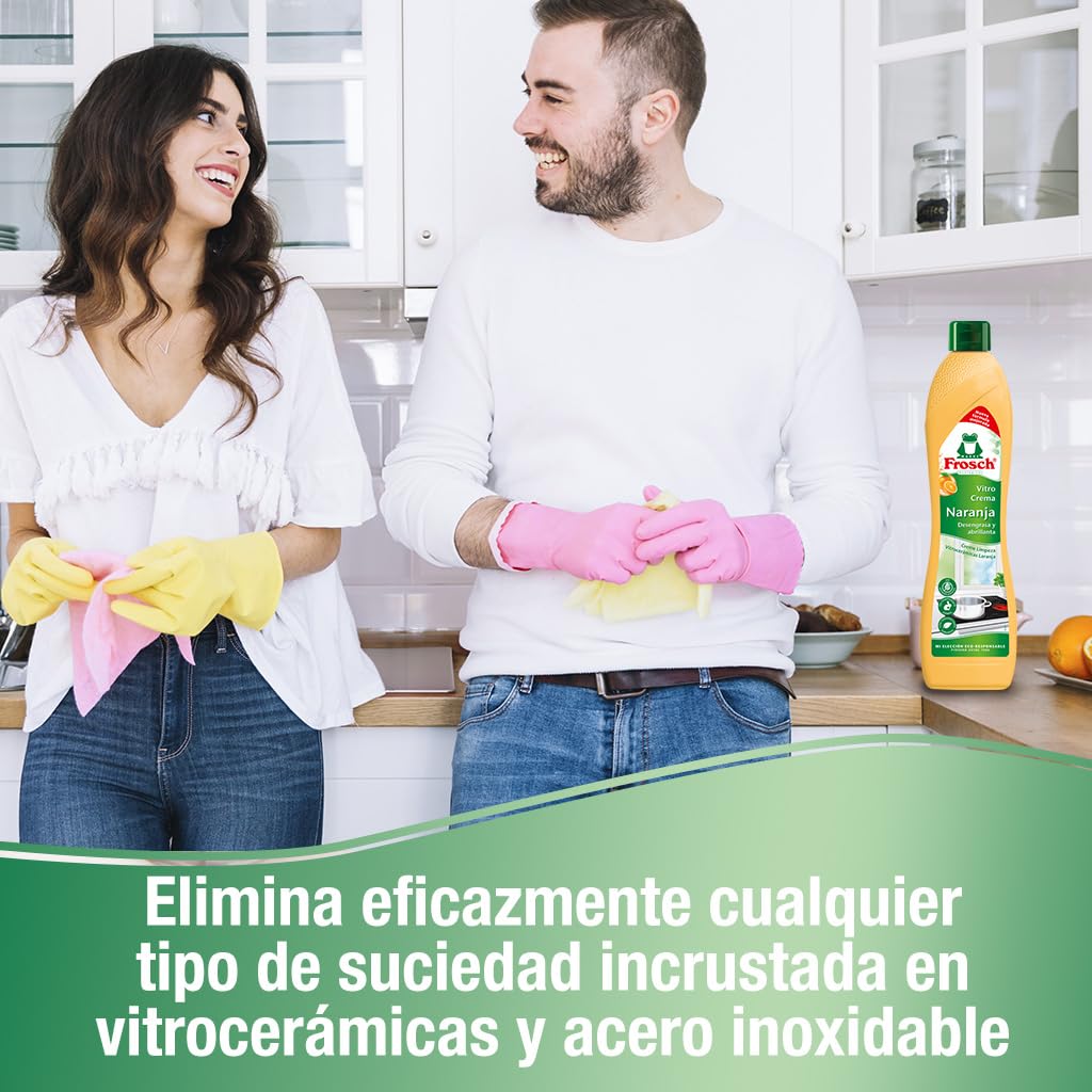 Frosch - Limpiador Ecológico para Vitrocerámica Nueva Fórmula Mejorada, Desengrasa y Abrillanta en Profundidad, Fragancia a Naranja - 500 ml