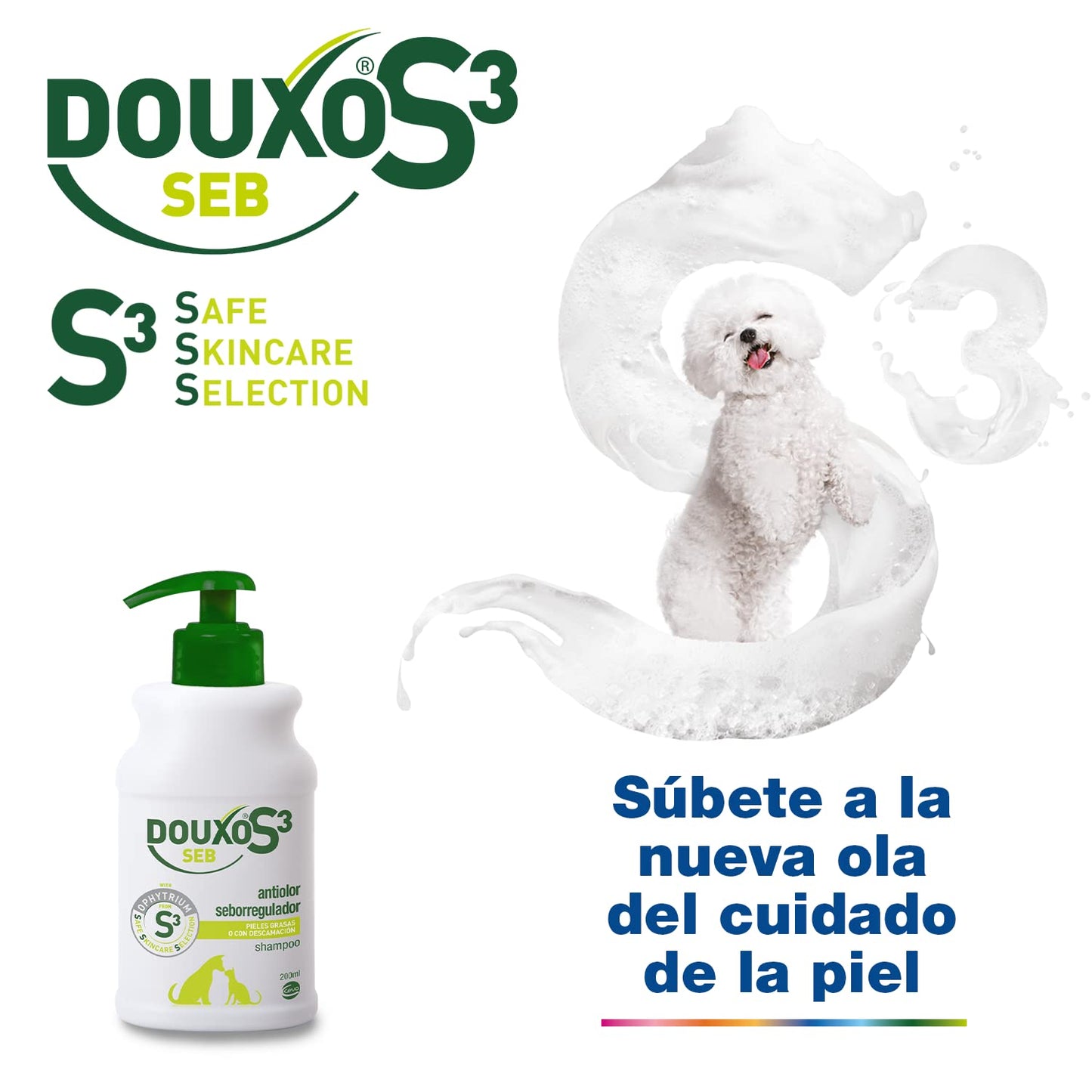 DOUXO S3 Seb Champú para Perros y Gatos - Pieles grasas o con descamación - Antiolor - Seborregulador - Fragancia hipoalergénica - 200ml