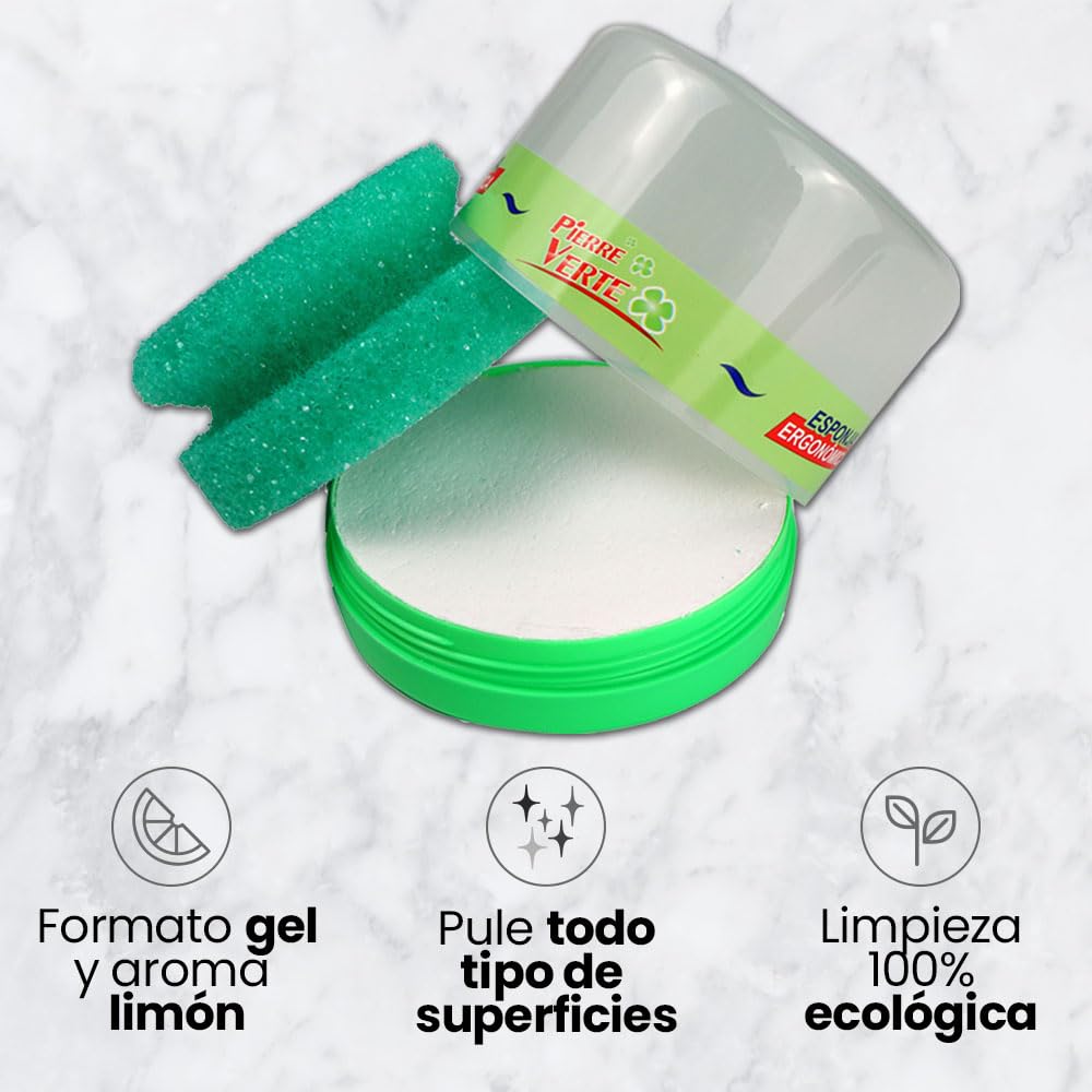 Passat 2 uds. Pierre Verte Arcilla Blanca de Limpieza, Piedra Blanca Limpieza, Producto de Limpieza Multiusos, 200 gr, Aroma Limón, Esponja Incluida