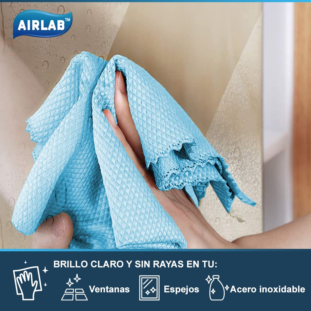 Airlab 8X Nano Paños de Limpieza Magico, Bayetas de Microfibras para Cristales sin Rayas, Trapo Balletas para Cocina Coches Automóviles Ventanas Vidrios Espejos Grifos Baño, 40 x 30 cm