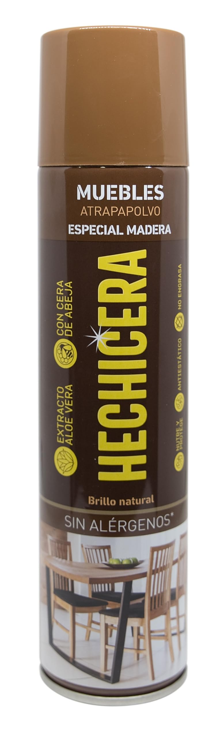 HECHICERA | Aerosol Atrapa Polvo | Para Madera a base de Cera de Abeja | Con Extracto de Aloe Vera | Limpia Muebles| Sin Alérgenos | No Engrasa | Enriquecido con Ceras Naturales | 400 ml