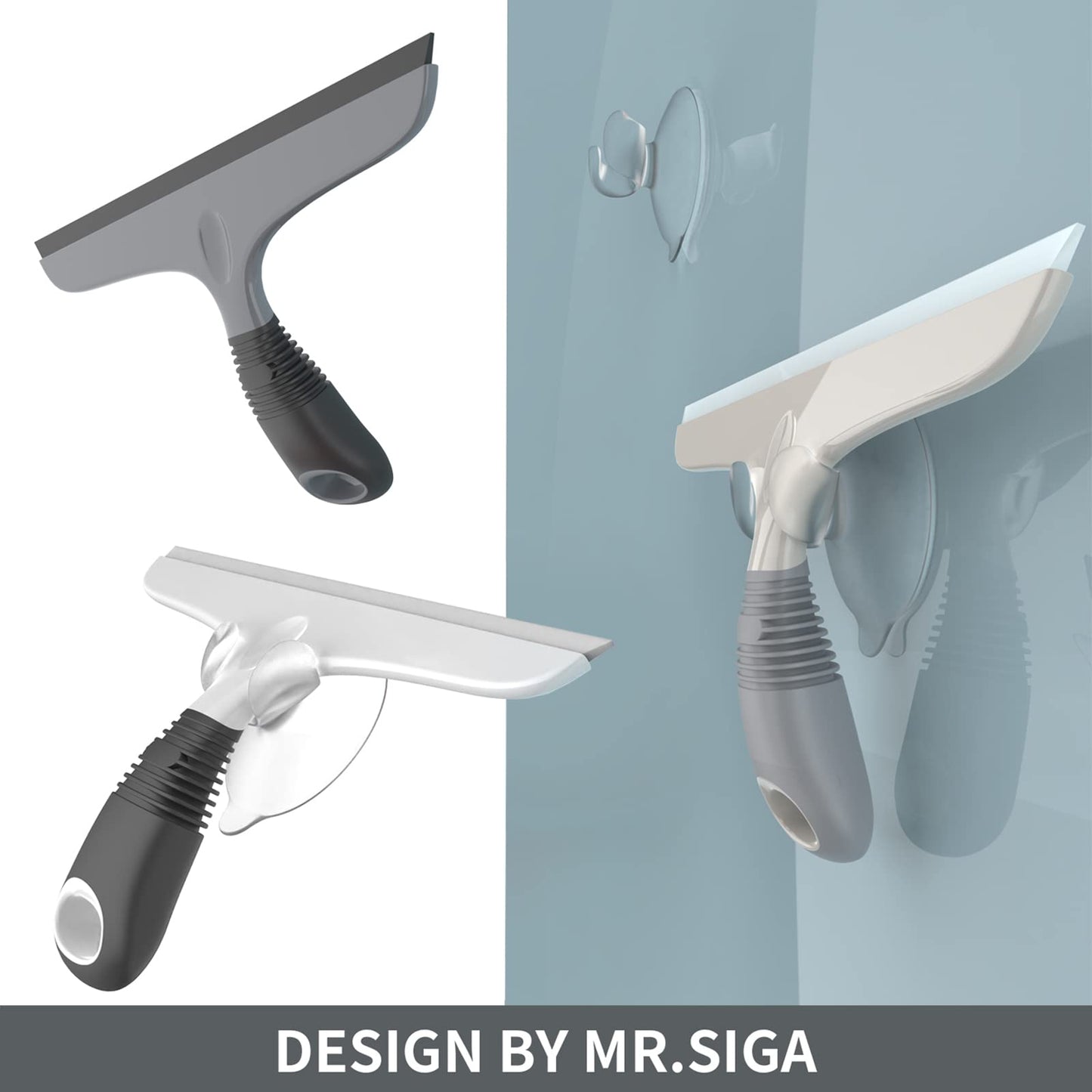 MR.SIGA Jalador Multiuso para Ventanas, vidrios, Puertas de Ducha, automóviles, fregadoras de Ventanas de Servicio Pesado, Gancho de succión Incluido, 10 Pulgadas, Blanco y Gris