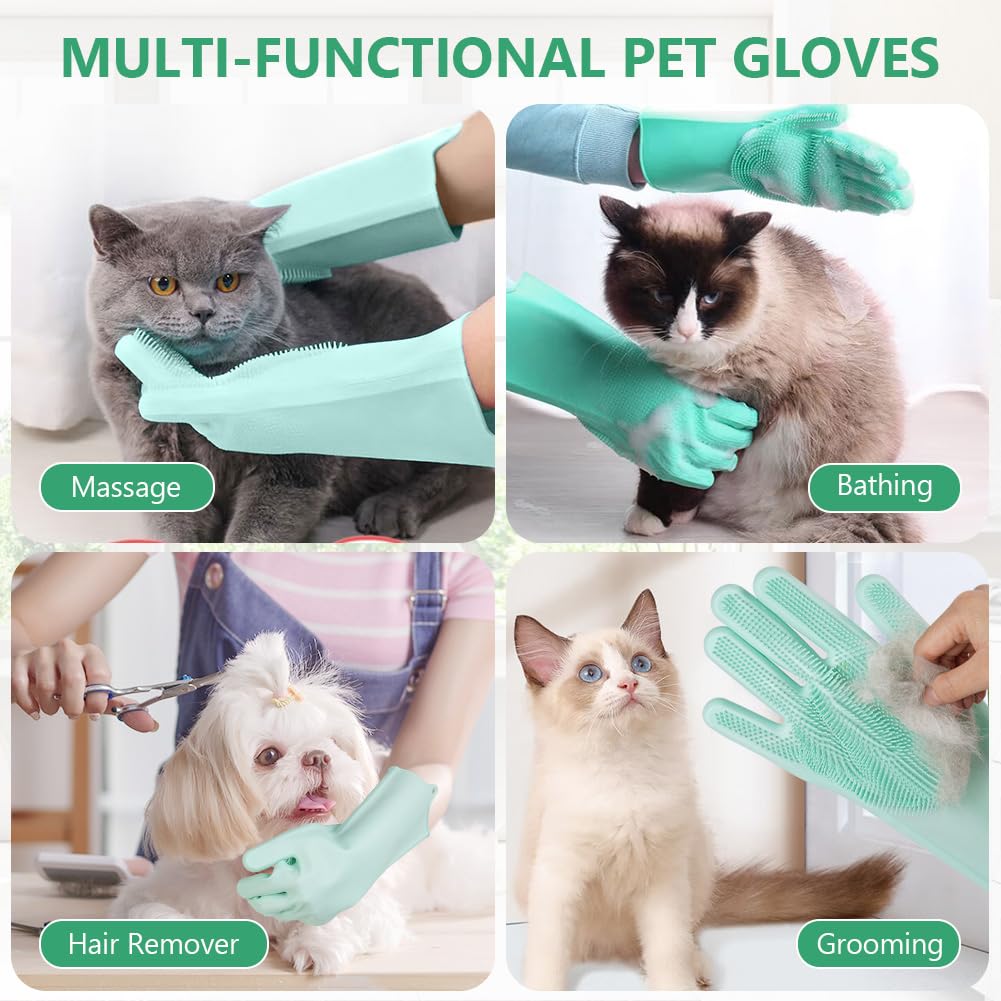 AMFUN Guantes reutilizables para el hogar, Verde Guantes de Limpieza de Silicona, Guantes de silicona reutilizables para lavar platos, para Lavar Platos, cocina, coche, cuidado de mascotas