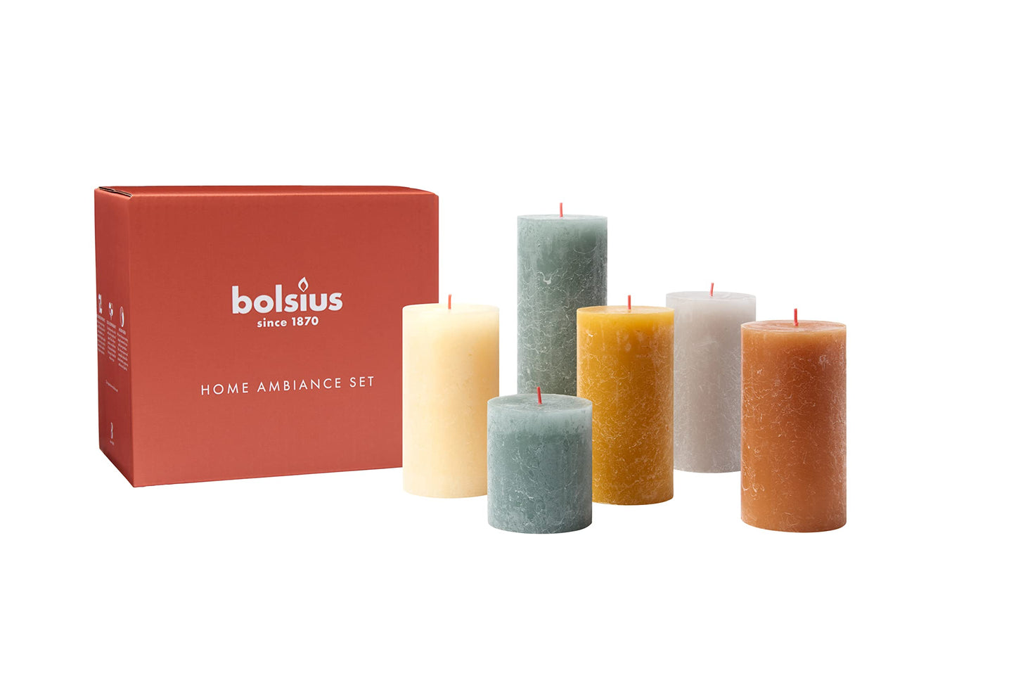 Bolsius Juego de regalo de velas rústicas, ambiente nórdico, caja de 6, largo tiempo de combustión, para el hogar, decoración de interiores, sin perfume