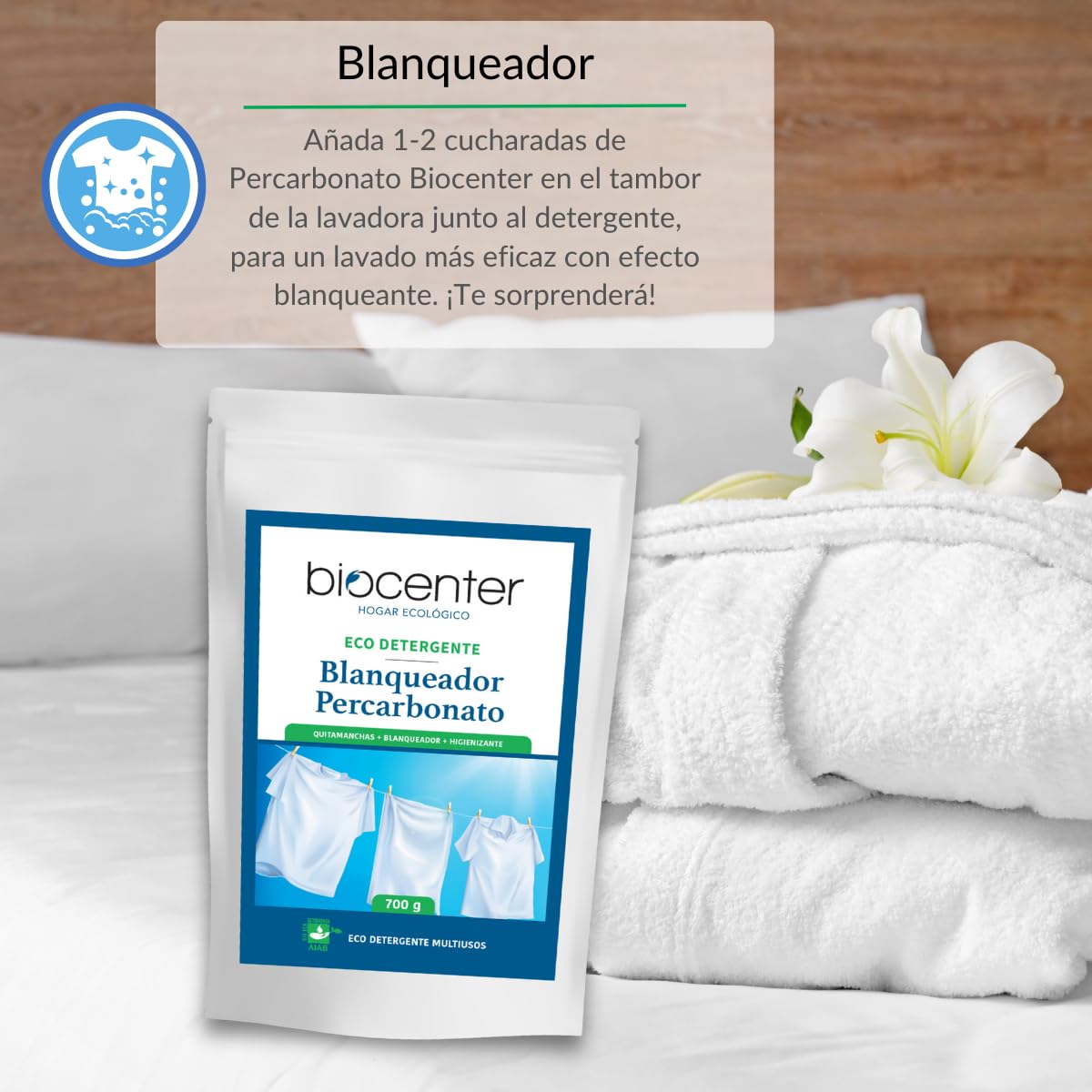BIOCENTER - Percarbonato puro y certificado ecológico - Blanqueador natural para la ropa, Quitamanchas, Higienizante -100% biodegradable
